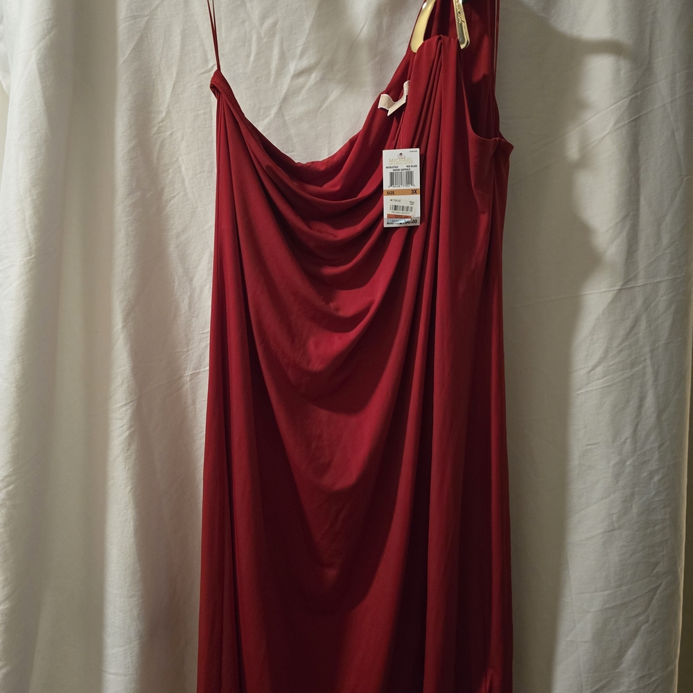 Michael Kors Red Strapless Draped Cowl Maxi Dress